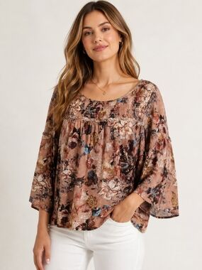 Akemi + Kin - Floral Smocked Yoke Blouse